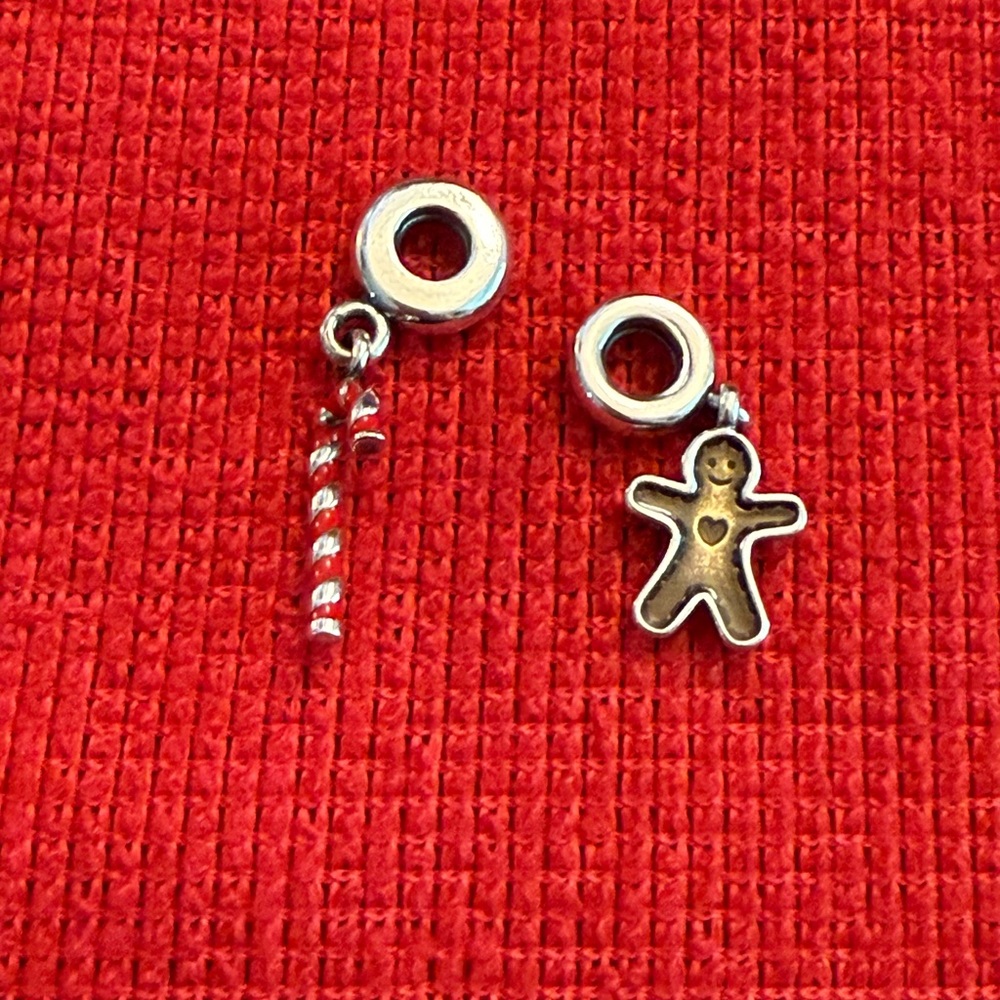 Retired Pandora Charms Gingerbread Man and Candy Cane Set
